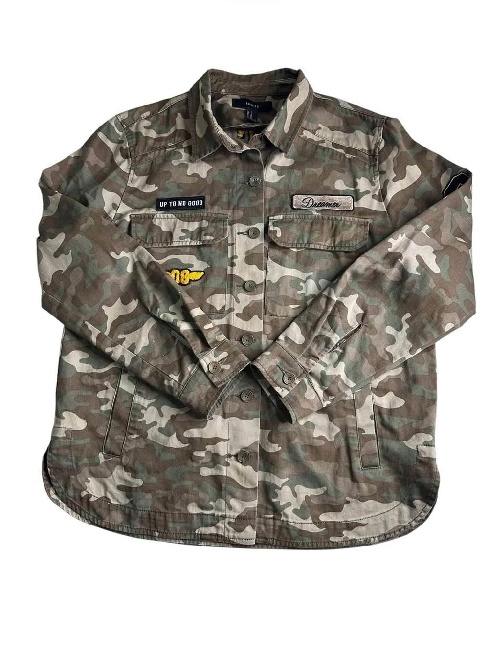 Forever 21 Green Brown Military Field Jacket Up To No Good, Dreamer. Size M - Picture 6 of 13